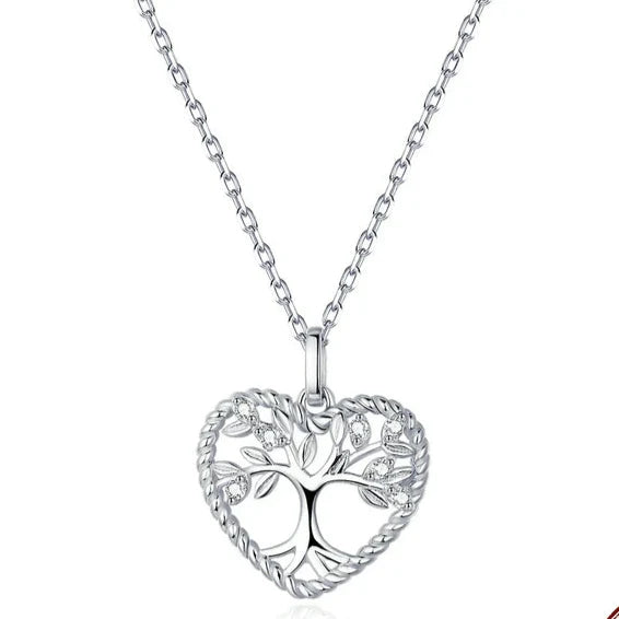 925 Sterling Silver Heart Tree Pendant Necklace
