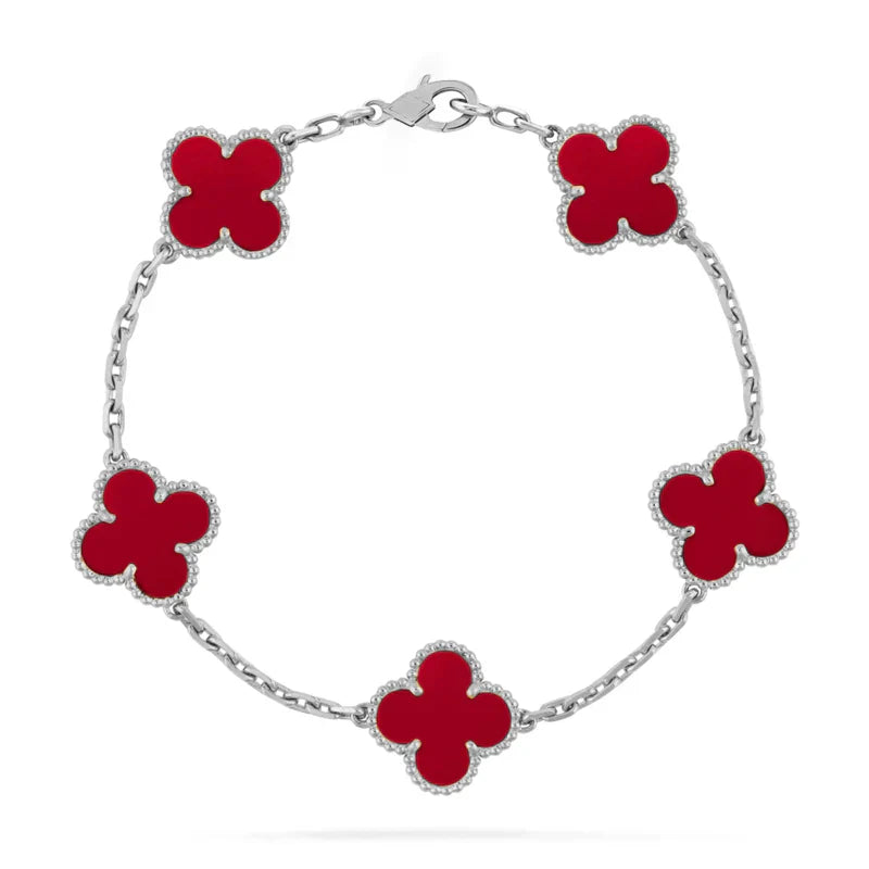 925 Sterling Silver Four Leaf Pearl Clover Bracelet