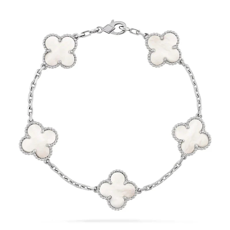 925 Sterling Silver Four Leaf Pearl Clover Bracelet