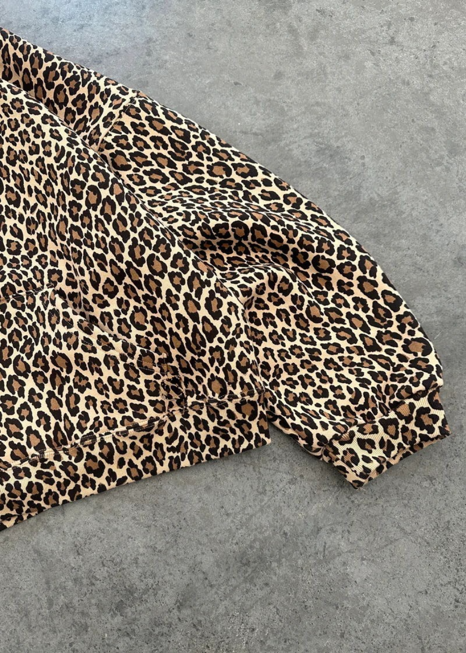 Leopard print fabric on a gray surface