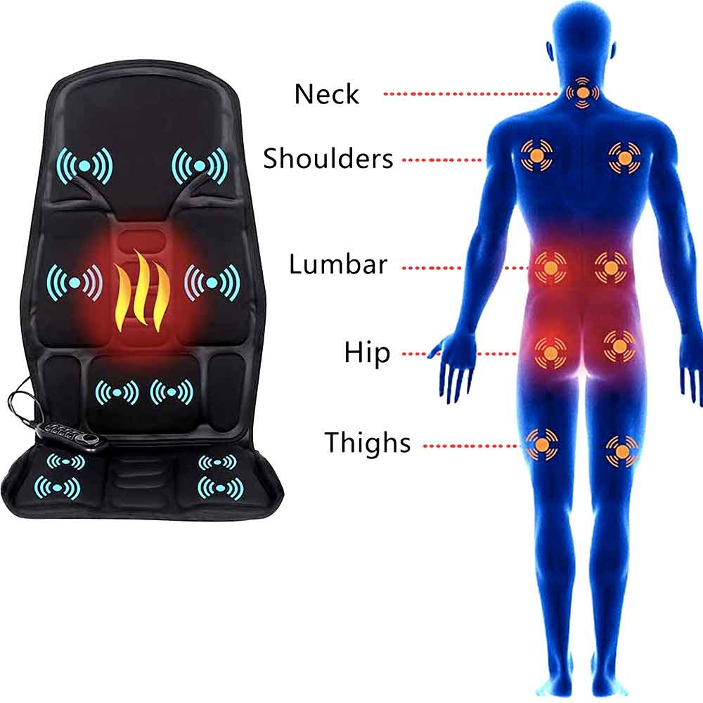 8 Mode Massage Chair Pad with Heated Back & Neck Cushion – Portable Massager for Car & Home