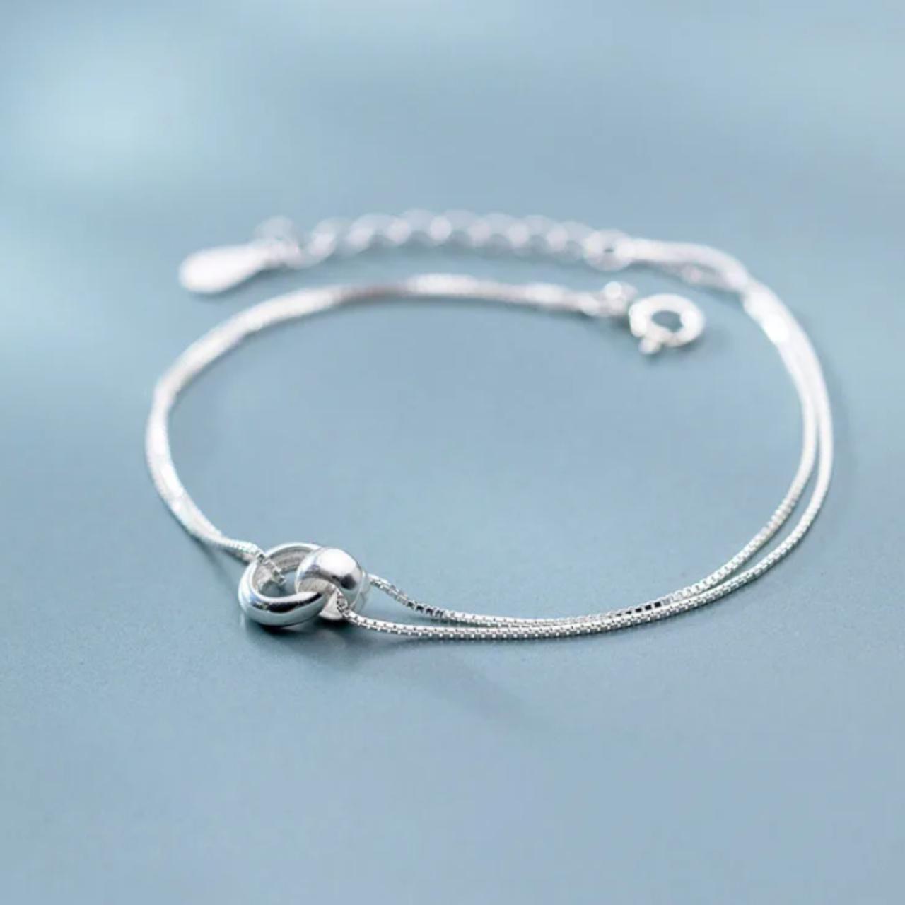 Solid Silver Double Ball Hoop Bracelet