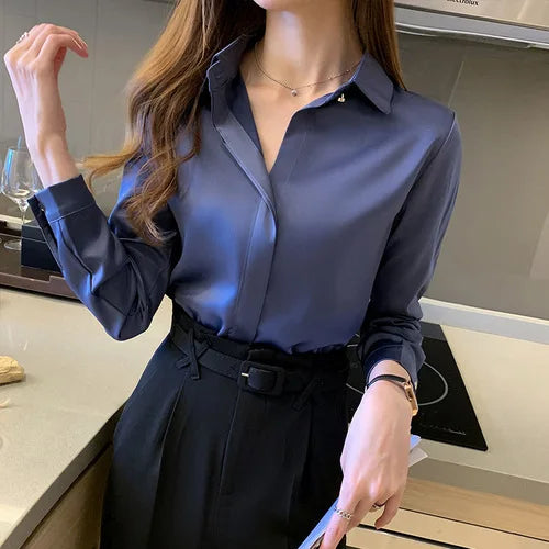 Long Sleeve Fashion Woman Blouse Solid Top Female Shirts and Blouse