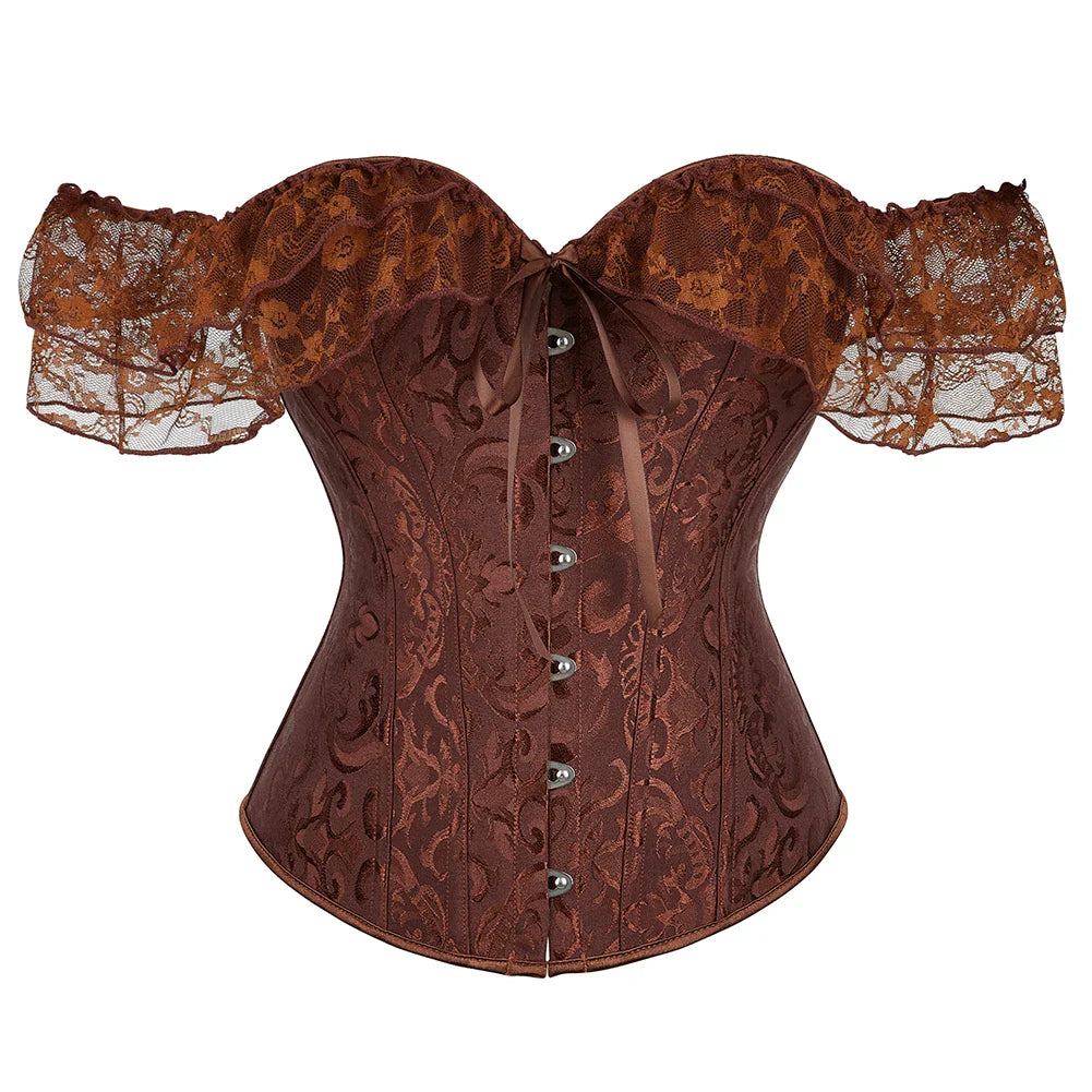 Enchanting Lace Elegance: Short Sleeve Overbust Corset