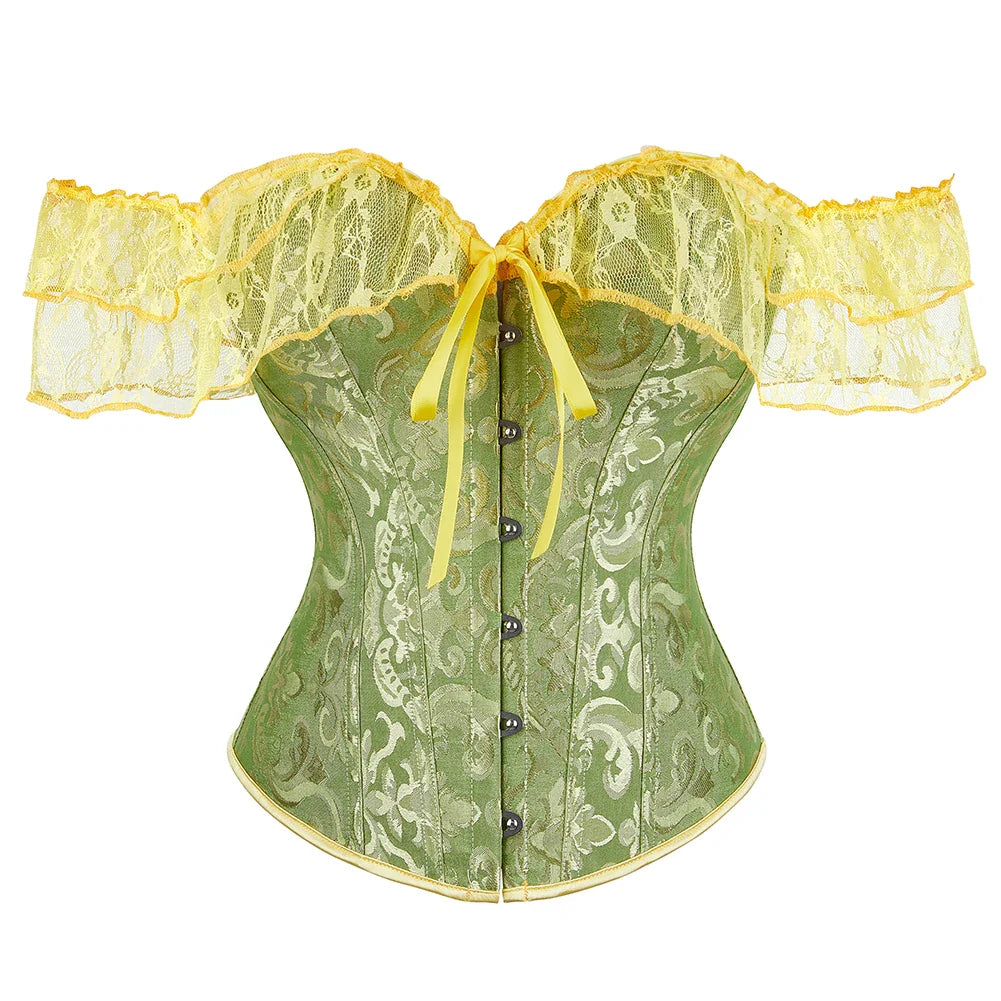 Enchanting Lace Elegance: Short Sleeve Overbust Corset
