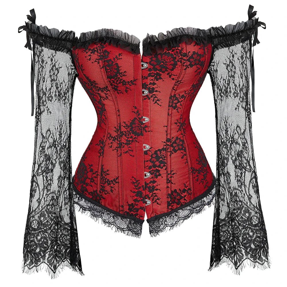 Lace Blossom Renaissance Allure: Floral Long-Sleeve Corset