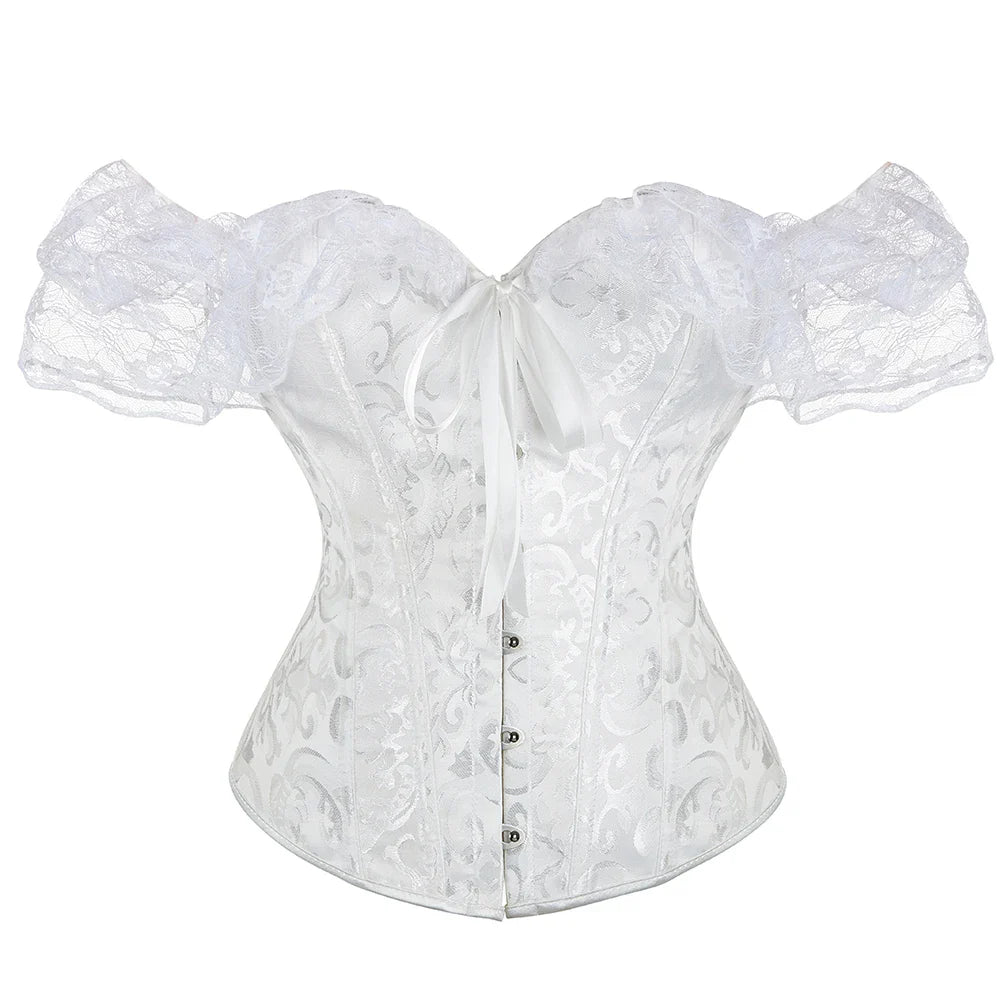 Enchanting Lace Elegance: Short Sleeve Overbust Corset