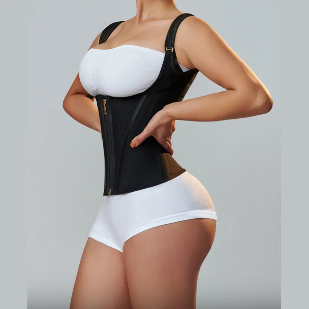 Goddess Glamour: Fajas Colombianas Adjustable Zipper Waist Trainer Corset - Bone-Enhanced Double Compression Body Shaper