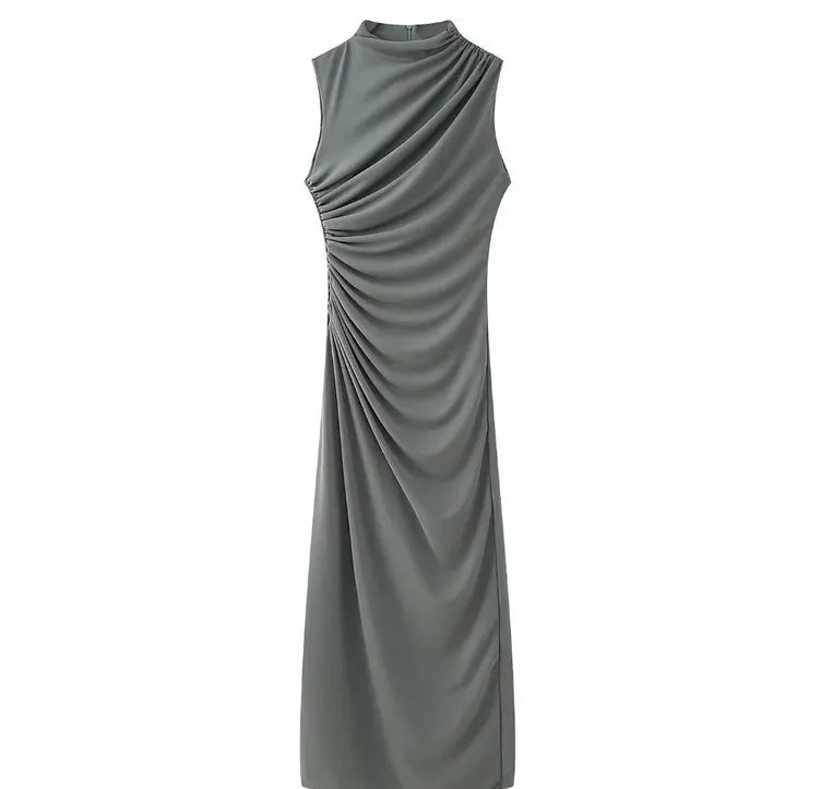 O Neck Slim Midi Sexy Rear Split Sleeveless Bodycon Dress