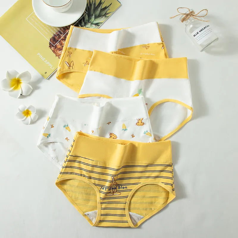 4Pcs Women'S Cotton Panties High Waist Body Shaper Underwear Lingerie