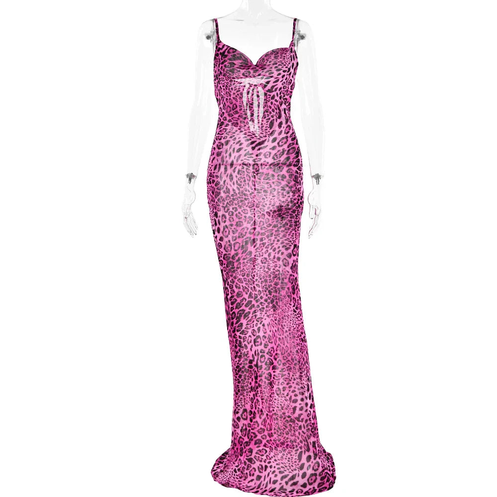 Leopard Print V-Neck Sexy Bodycon Long Straps Party Dress