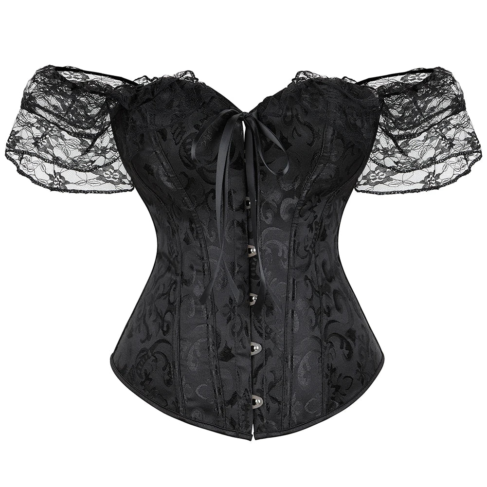 Enchanting Lace Elegance: Short Sleeve Overbust Corset