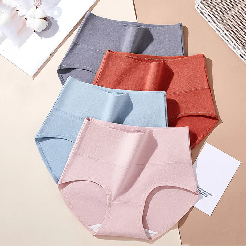 4Pcs Women'S Cotton Panties High Waist Body Shaper Underwear Lingerie