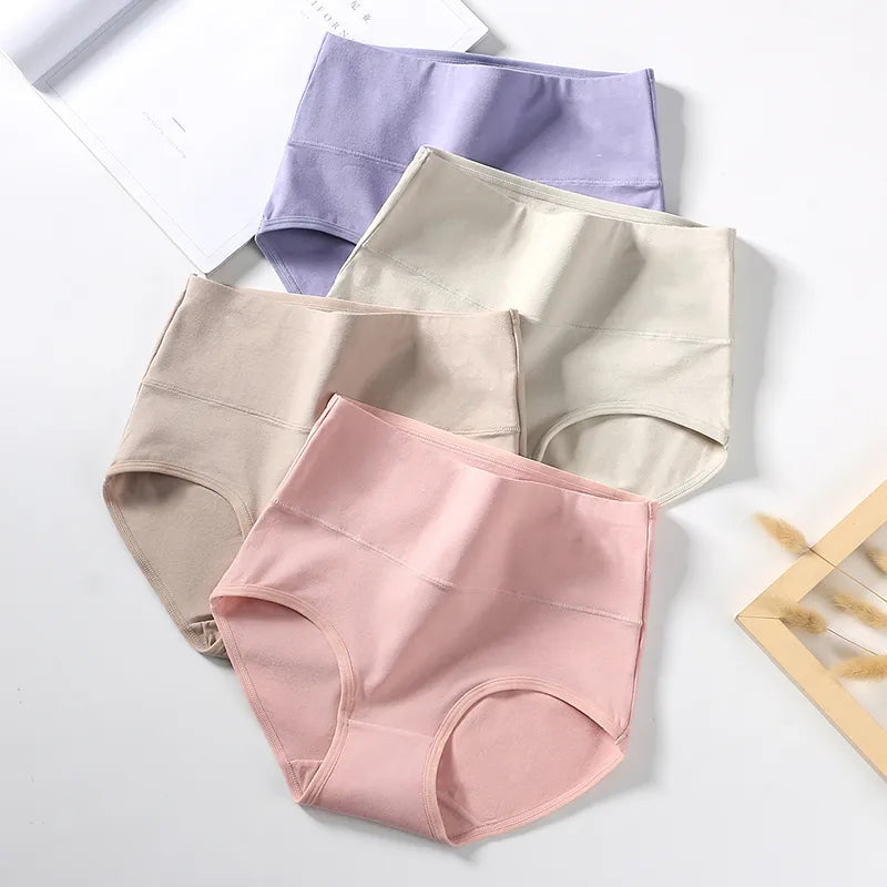 4Pcs Women'S Cotton Panties High Waist Body Shaper Underwear Lingerie