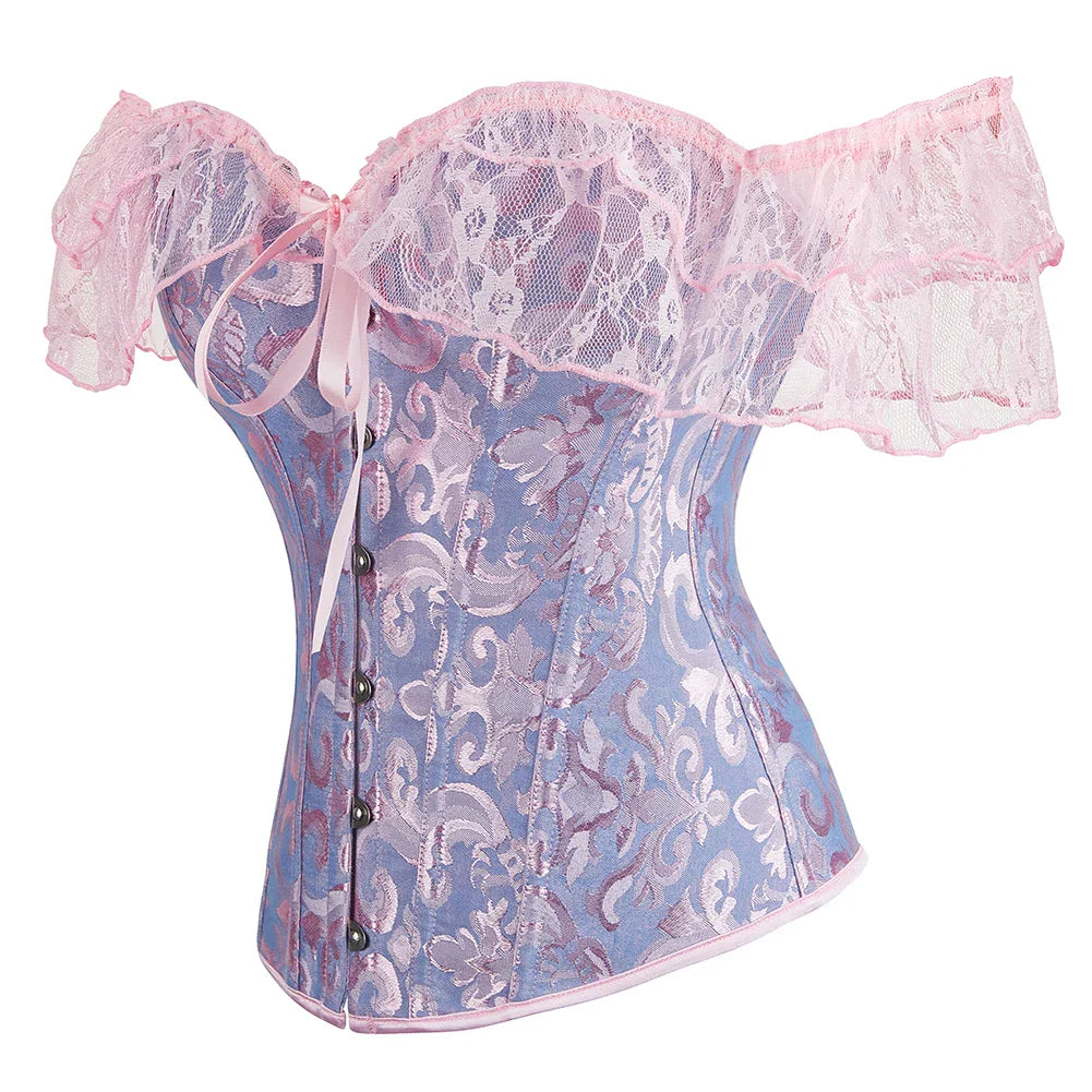 Enchanting Lace Elegance: Short Sleeve Overbust Corset