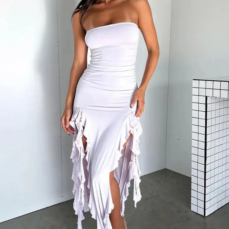 Elegant Ruffles Off Shoulder Women Mini Midi Dress