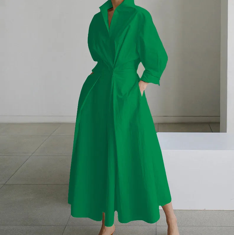 Long Sleeve Dot Print Elegant Maxi V Neck Shirt Party Long Dress