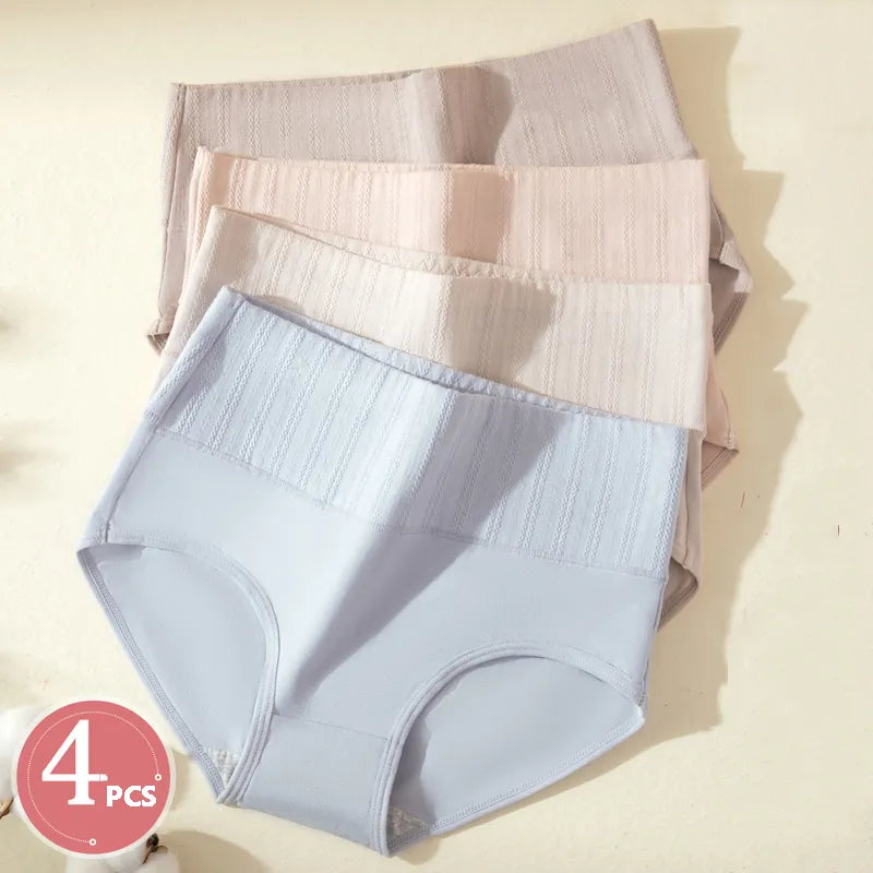 4Pcs Women'S Cotton Panties High Waist Body Shaper Underwear Lingerie