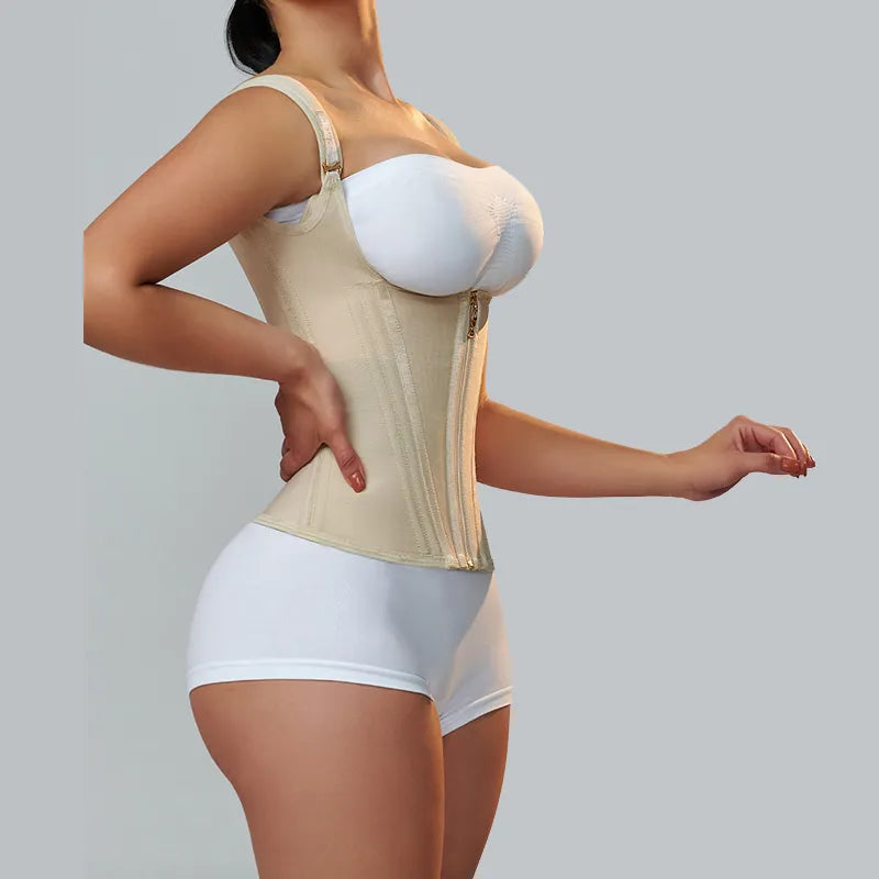 Goddess Glamour: Fajas Colombianas Adjustable Zipper Waist Trainer Corset - Bone-Enhanced Double Compression Body Shaper