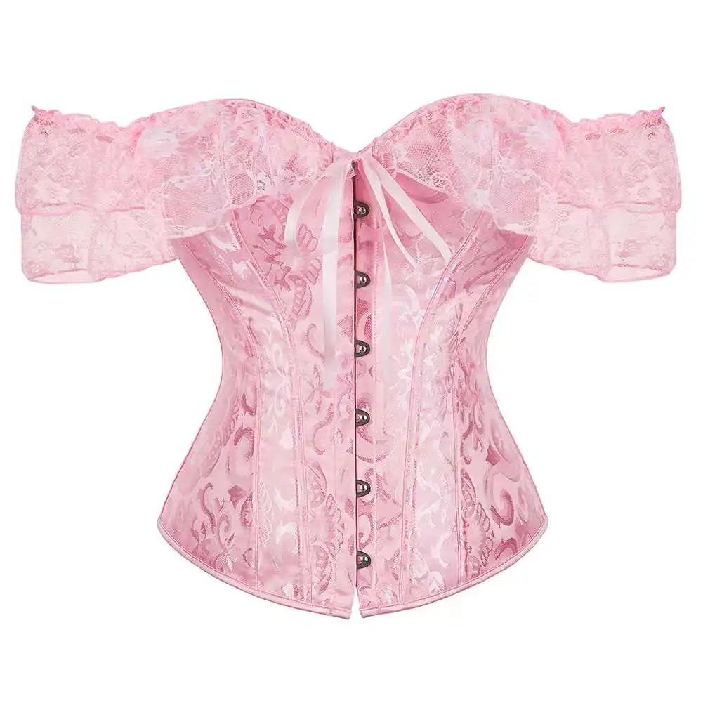 Enchanting Lace Elegance: Short Sleeve Overbust Corset