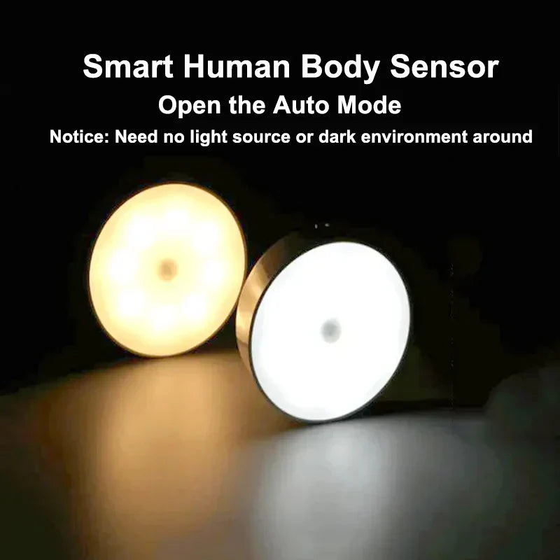 LED Smart Human Body Sensor Night Light – Wireless, USB Rechargeable, Motion-Activated