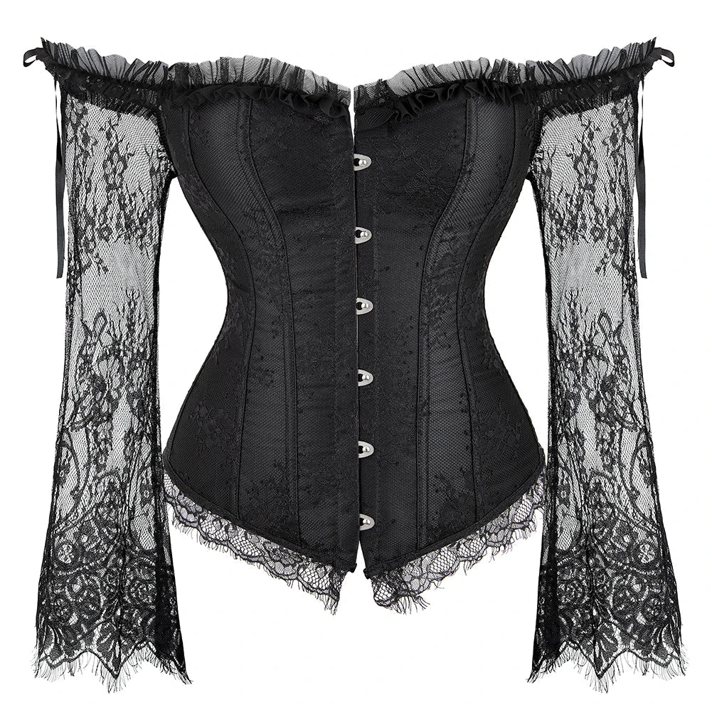 Lace Blossom Renaissance Allure: Floral Long-Sleeve Corset