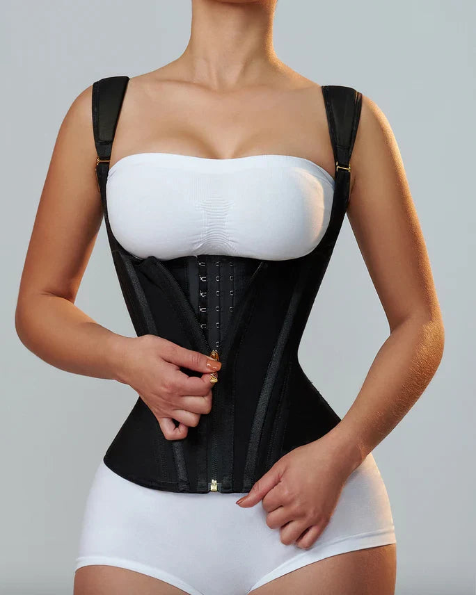 Goddess Glamour: Fajas Colombianas Adjustable Zipper Waist Trainer Corset - Bone-Enhanced Double Compression Body Shaper