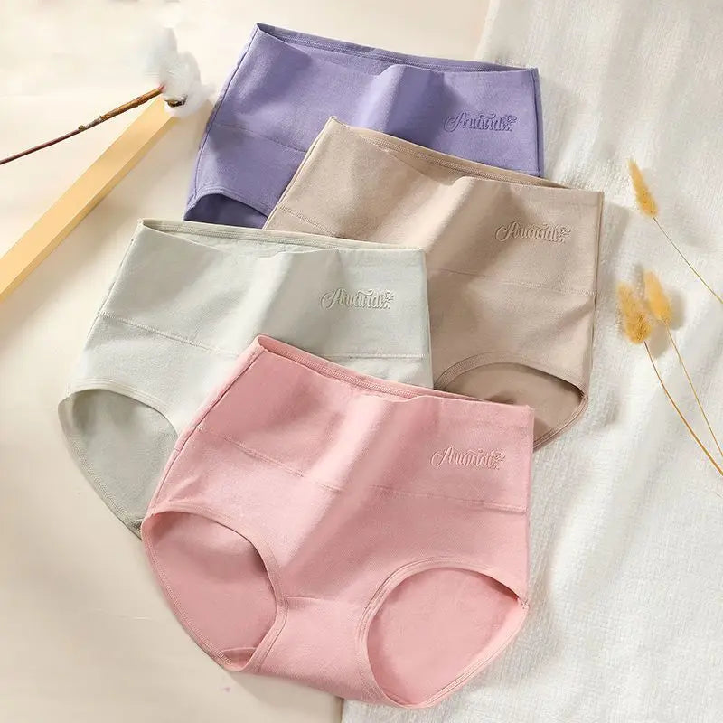 4Pcs Women'S Cotton Panties High Waist Body Shaper Underwear Lingerie