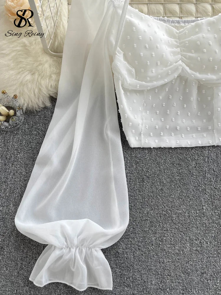 Long Sleeve Women Tie Halter Elastic Waist Fashion French Beach Top