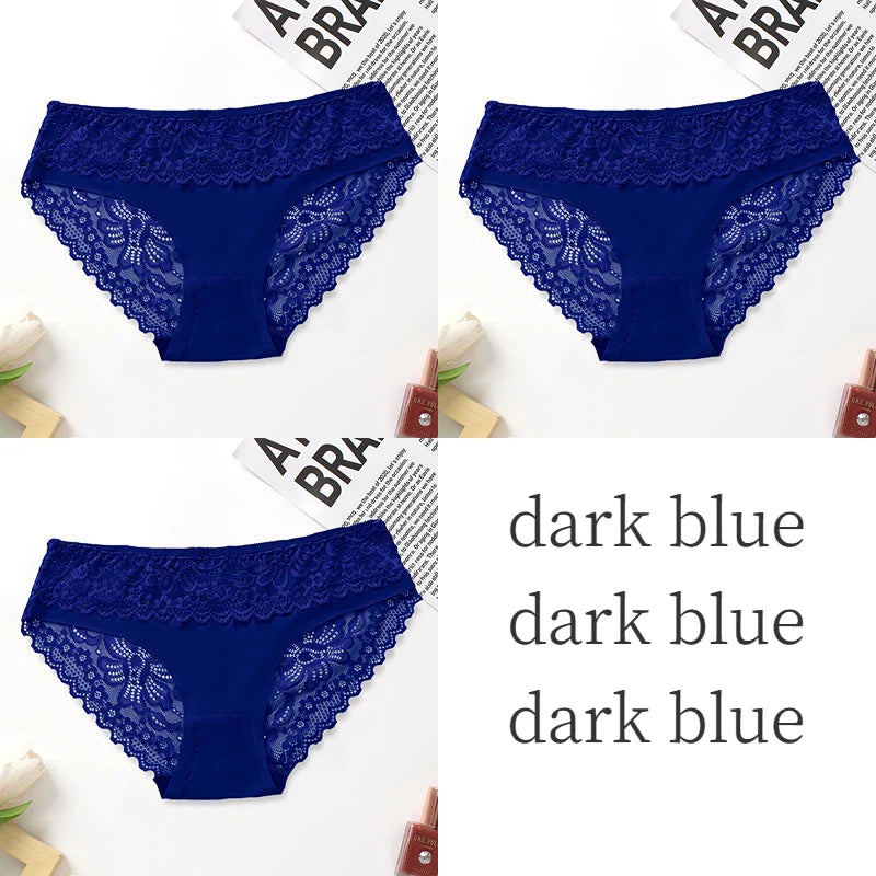 3PCS/Set Women's Panties Lace Silk Satin Underwear Sexy Lingerie Underpants