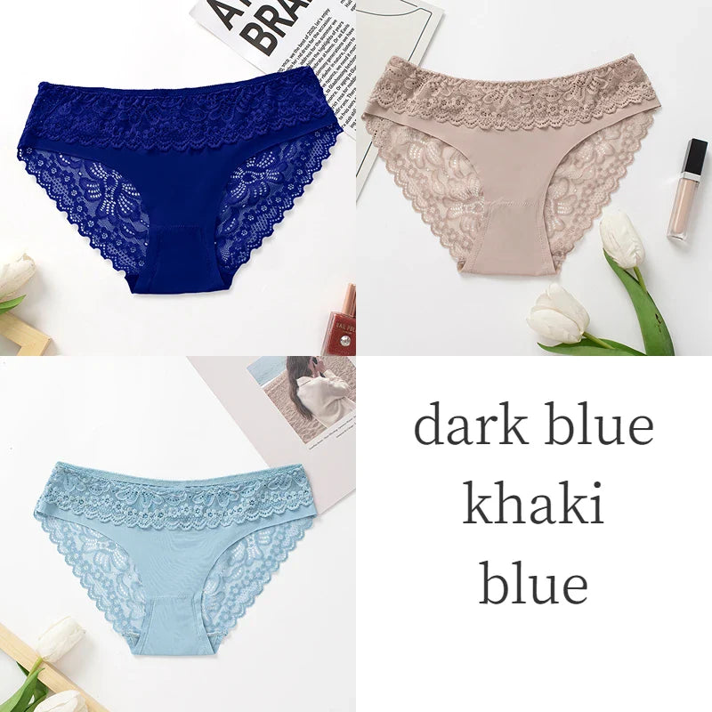 3PCS/Set Women's Panties Lace Silk Satin Underwear Sexy Lingerie Underpants