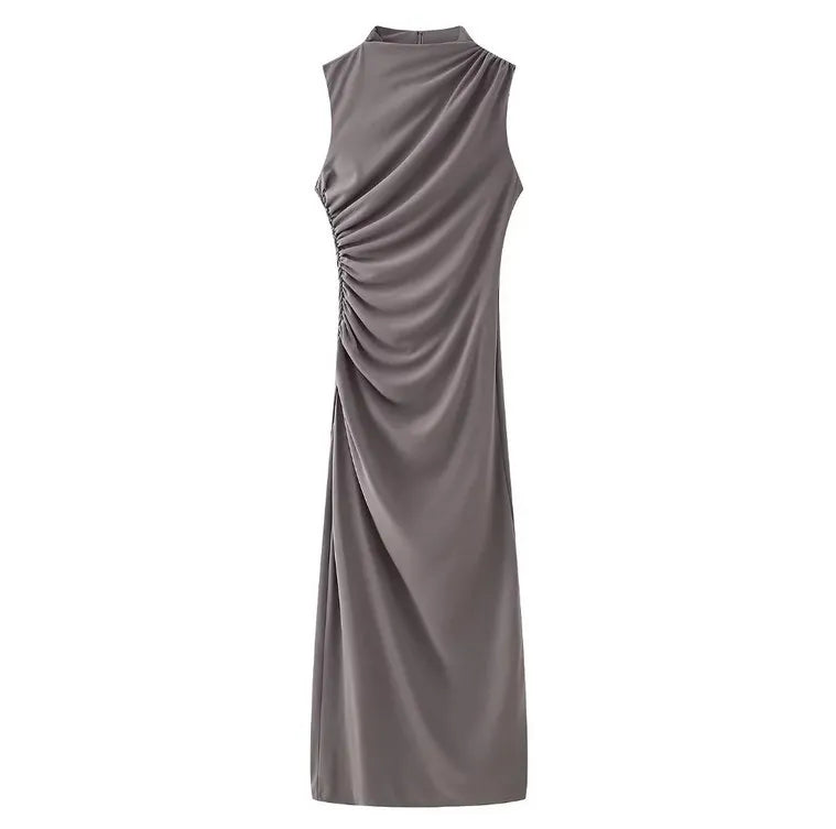 O Neck Slim Midi Sexy Rear Split Sleeveless Bodycon Dress
