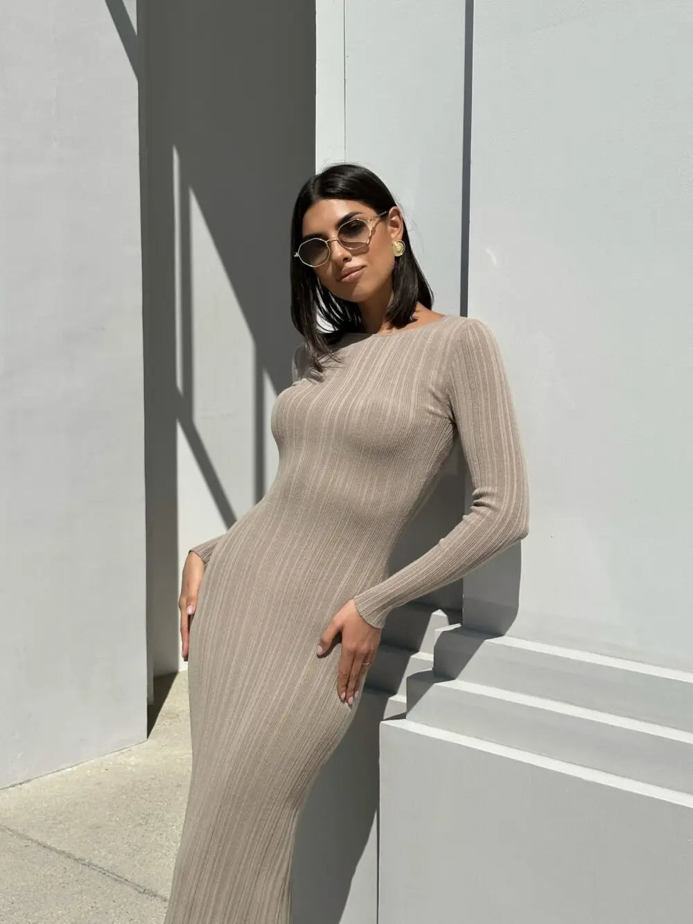 Autumn Solid Maxi Long Elegant Pullover Bodycon Slim Streetwear Knitted Dress