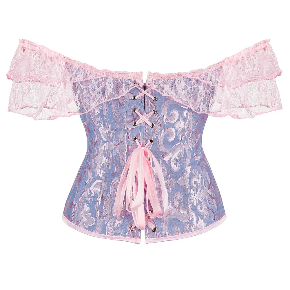 Enchanting Lace Elegance: Short Sleeve Overbust Corset