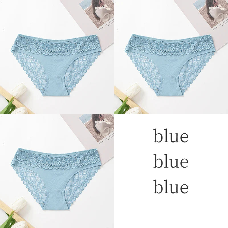 3PCS/Set Women's Panties Lace Silk Satin Underwear Sexy Lingerie Underpants