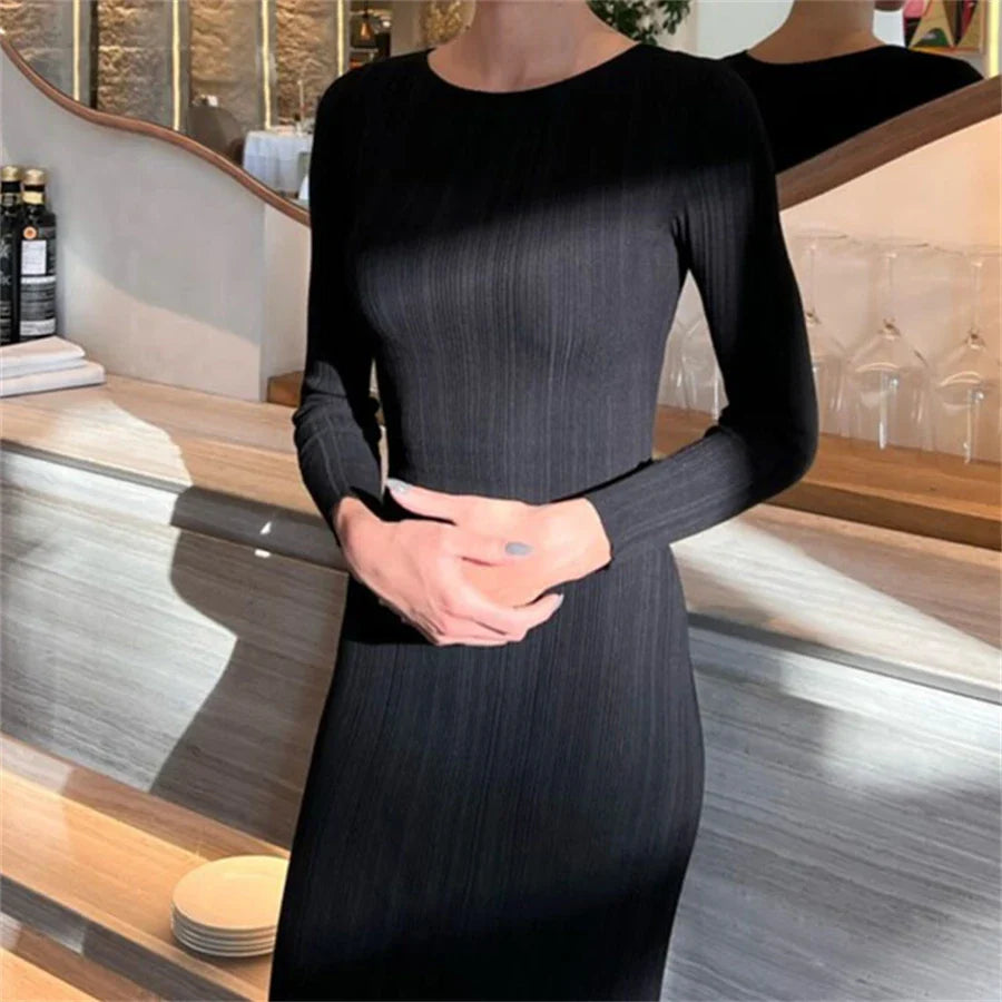 Long Sleeve O Neck Wrapped Pencil Street Party Dress