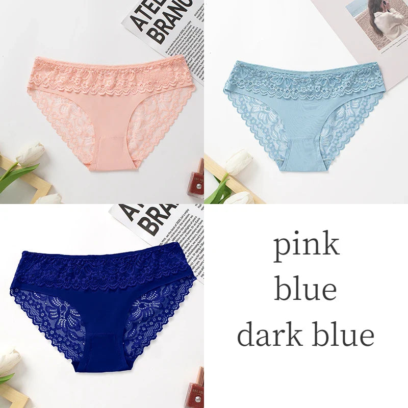 3PCS/Set Women's Panties Lace Silk Satin Underwear Sexy Lingerie Underpants