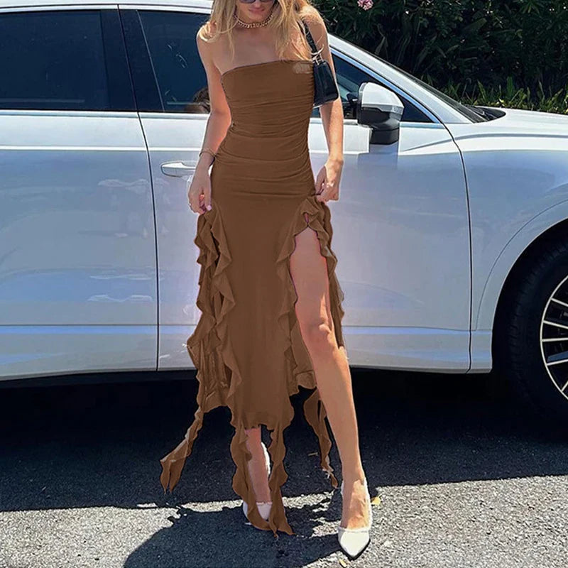 Elegant Ruffles Off Shoulder Women Mini Midi Dress