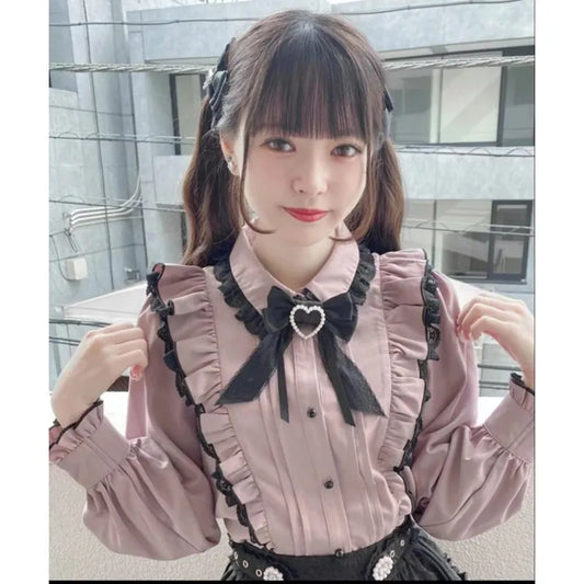 Blusa linda estilo japonés Jirai elegante de manga larga dulce