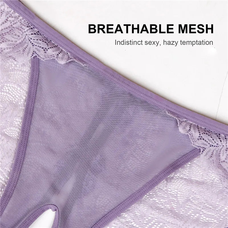 Erotic Sexy Open Lace Panties Transparent Bow Low Waist Underpants Lingerie
