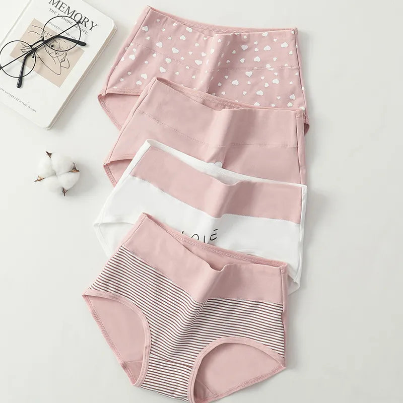 4Pcs Women'S Cotton Panties High Waist Body Shaper Underwear Lingerie