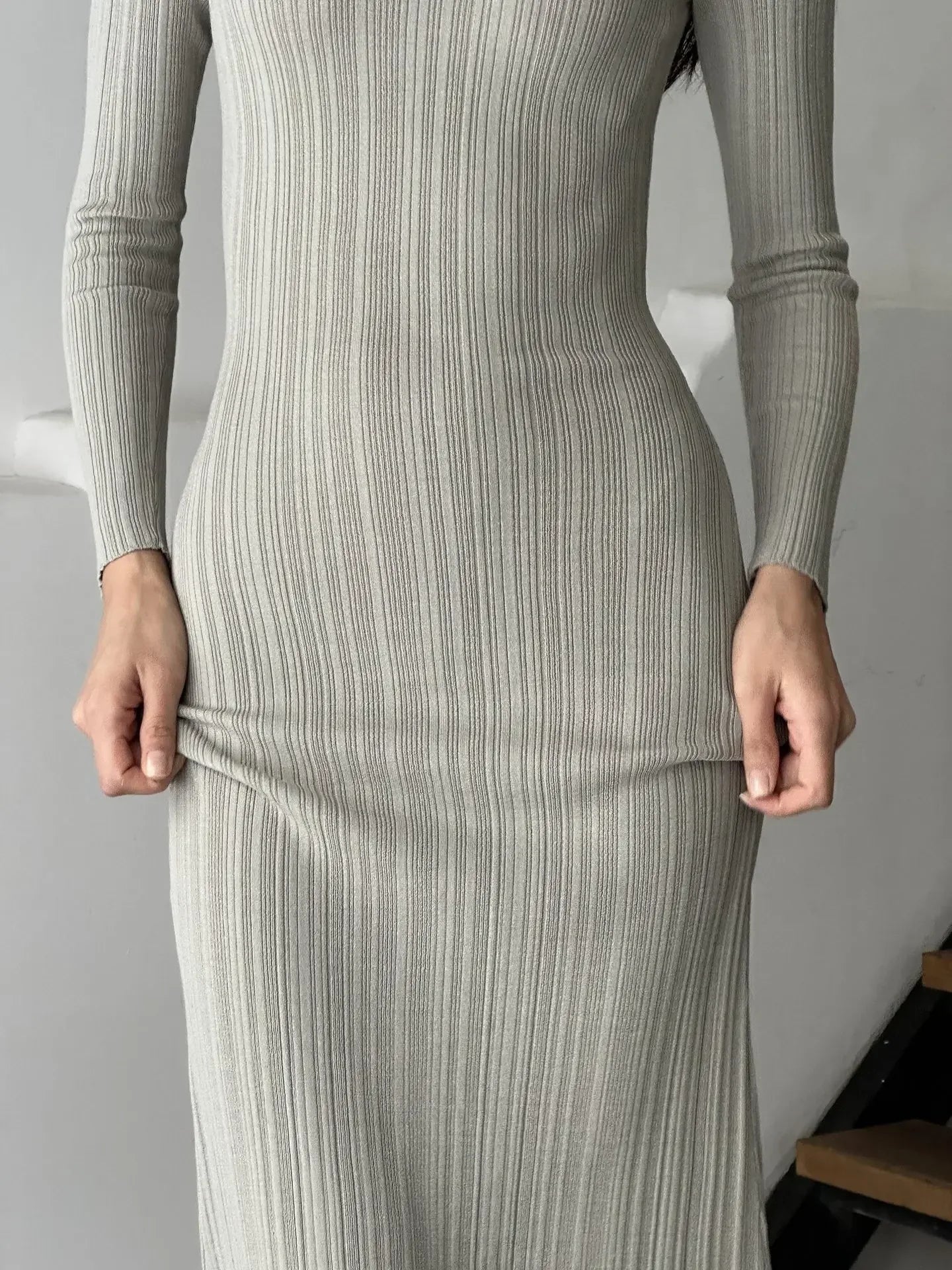 Autumn Solid Maxi Long Elegant Pullover Bodycon Slim Streetwear Knitted Dress