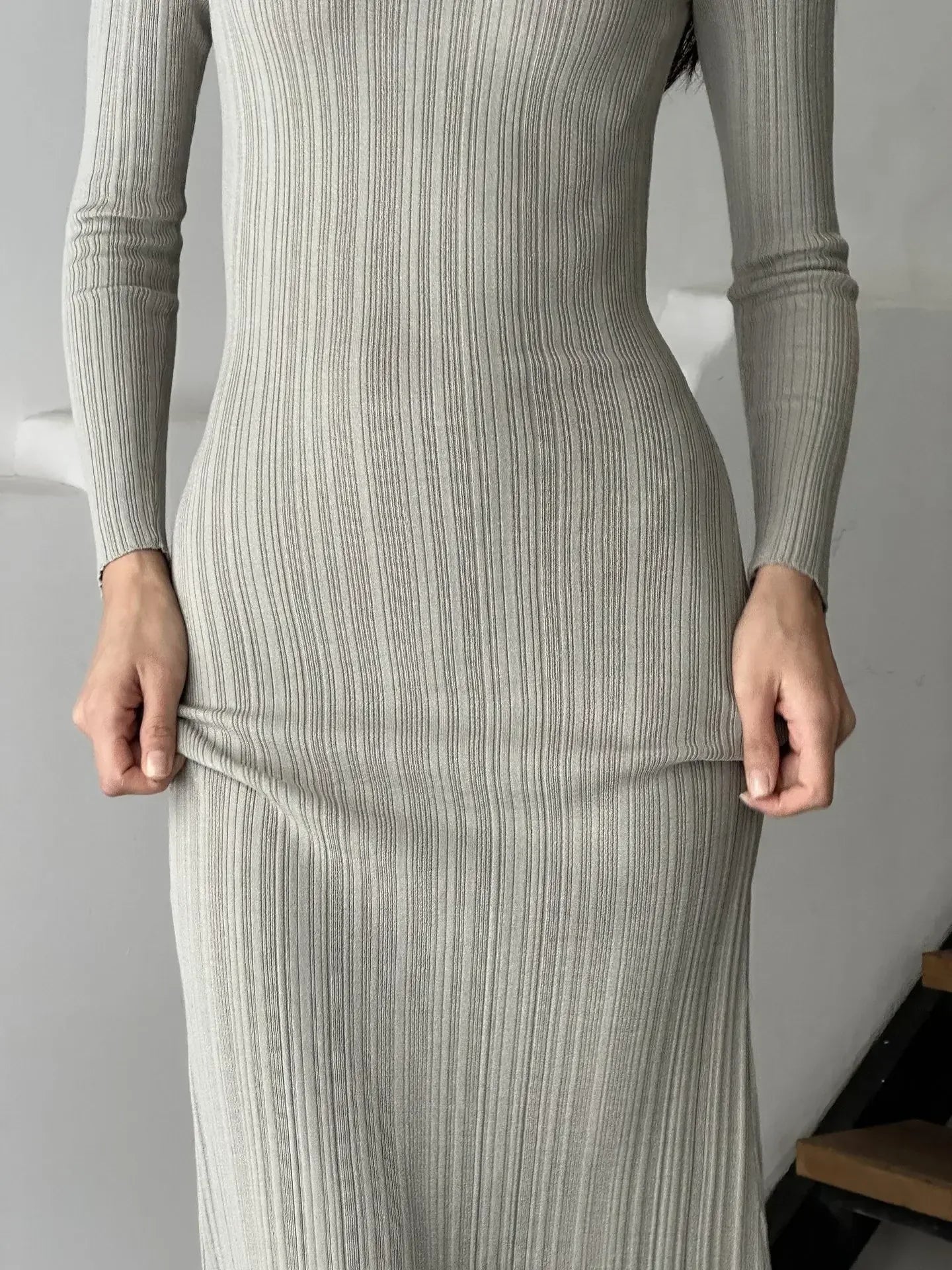Autumn Solid Maxi Long Elegant Pullover Bodycon Slim Streetwear Knitted Dress