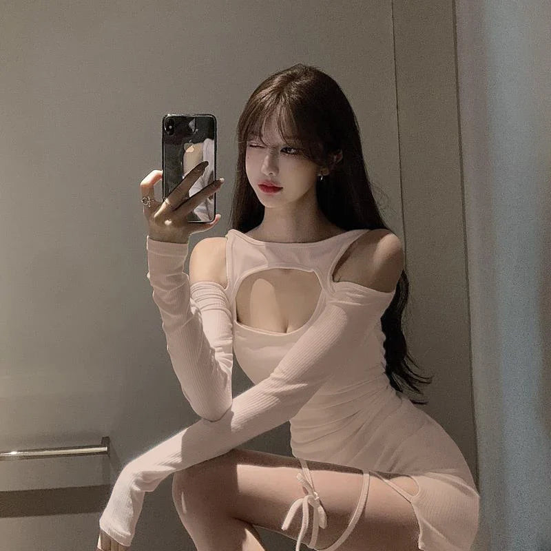 Long Sleeve Short Dresses Hot Sexy Hollow Out Elegant Mini Dress