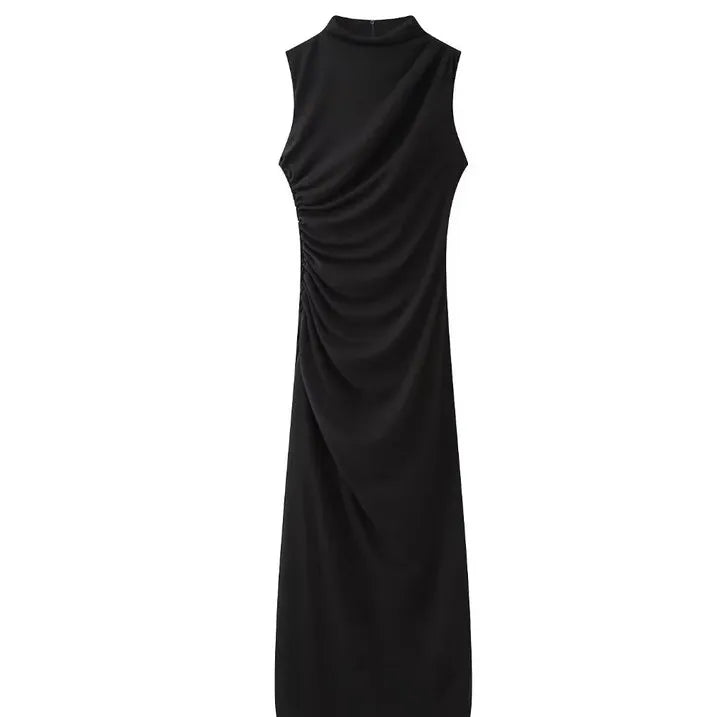 O Neck Slim Midi Sexy Rear Split Sleeveless Bodycon Dress