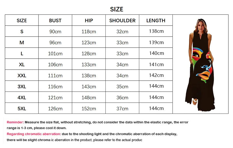 Black Sleeveless V-neck Loose Print Vintage Beach Party Dresses