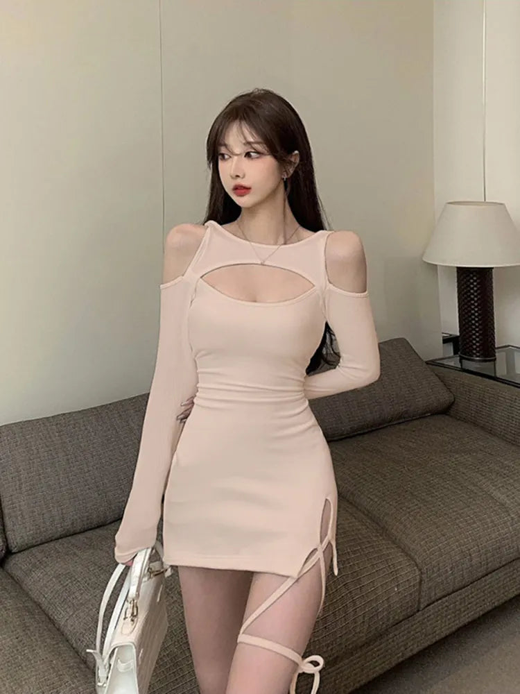 Long Sleeve Short Dresses Hot Sexy Hollow Out Elegant Mini Dress