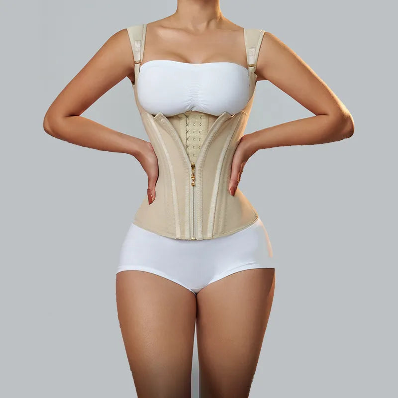 Goddess Glamour: Fajas Colombianas Adjustable Zipper Waist Trainer Corset - Bone-Enhanced Double Compression Body Shaper