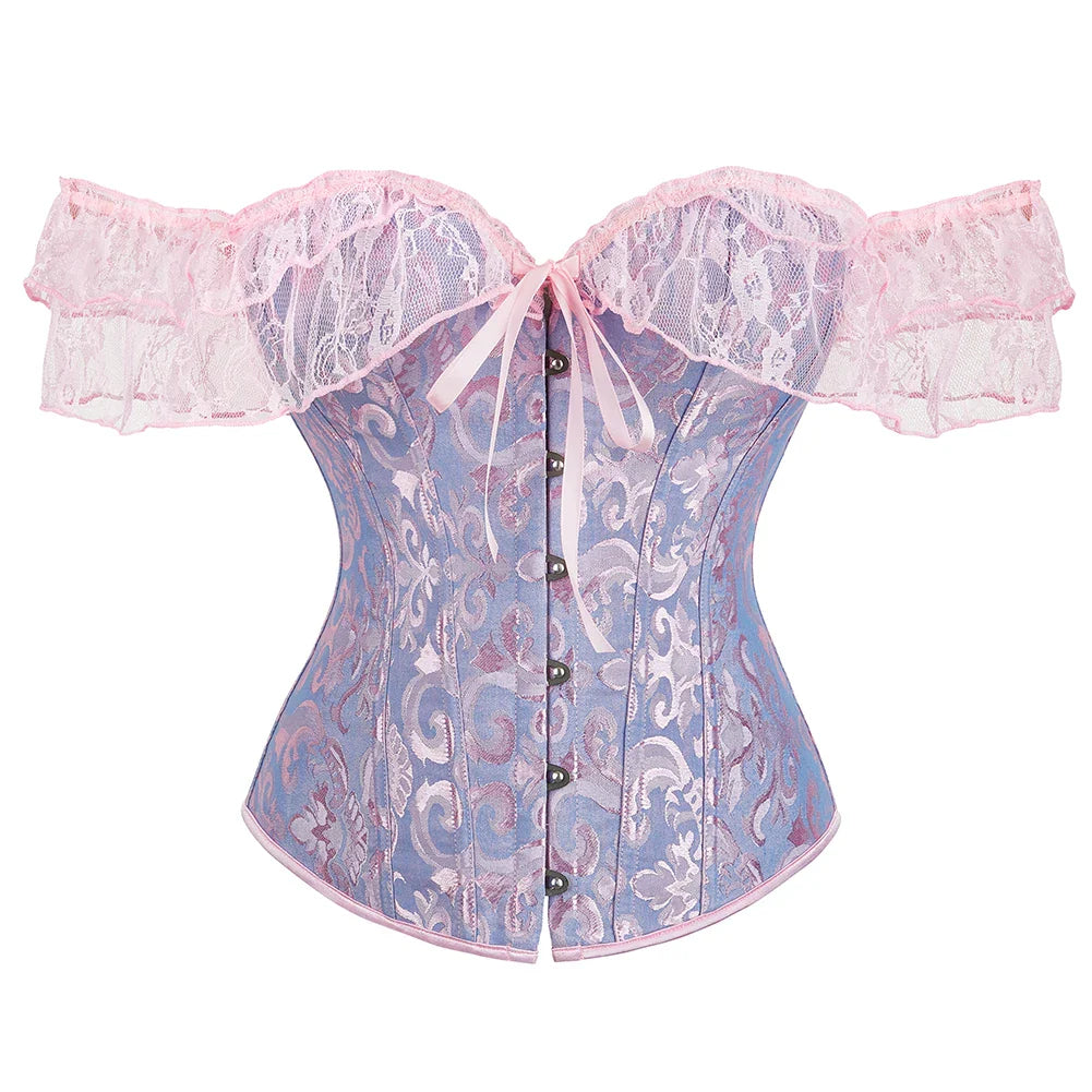 Enchanting Lace Elegance: Short Sleeve Overbust Corset