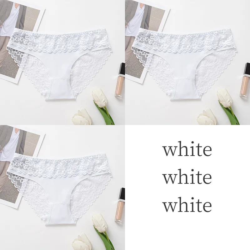 3PCS/Set Women's Panties Lace Silk Satin Underwear Sexy Lingerie Underpants